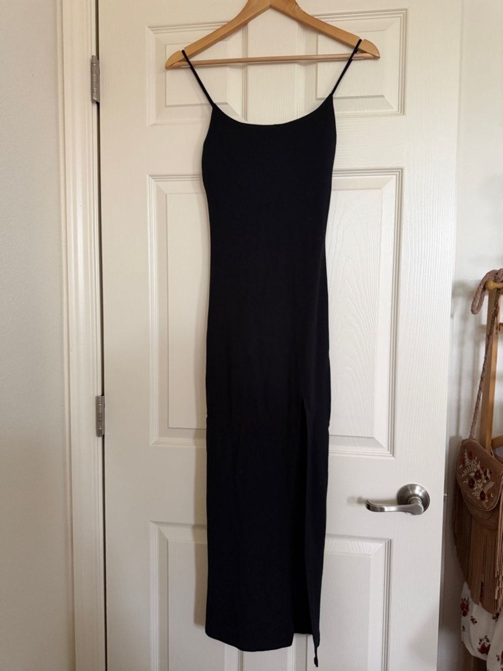 Black Maxi Slip Dress with Side Slit